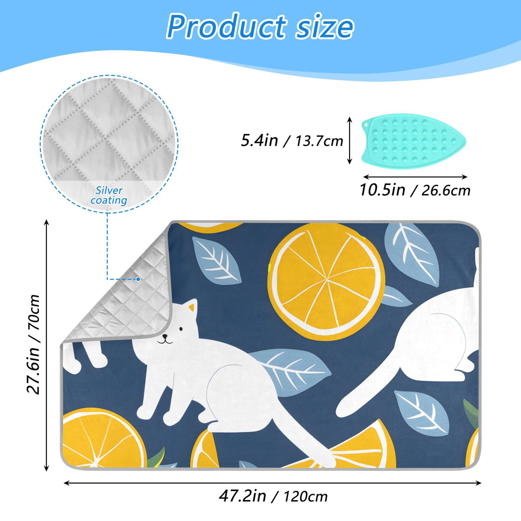 Cutie White Cat Lemon Leaf Ironing Mat Blanket Portable Travel Ironing Pad Heat Resistant Pad 47.2" x 27.6”