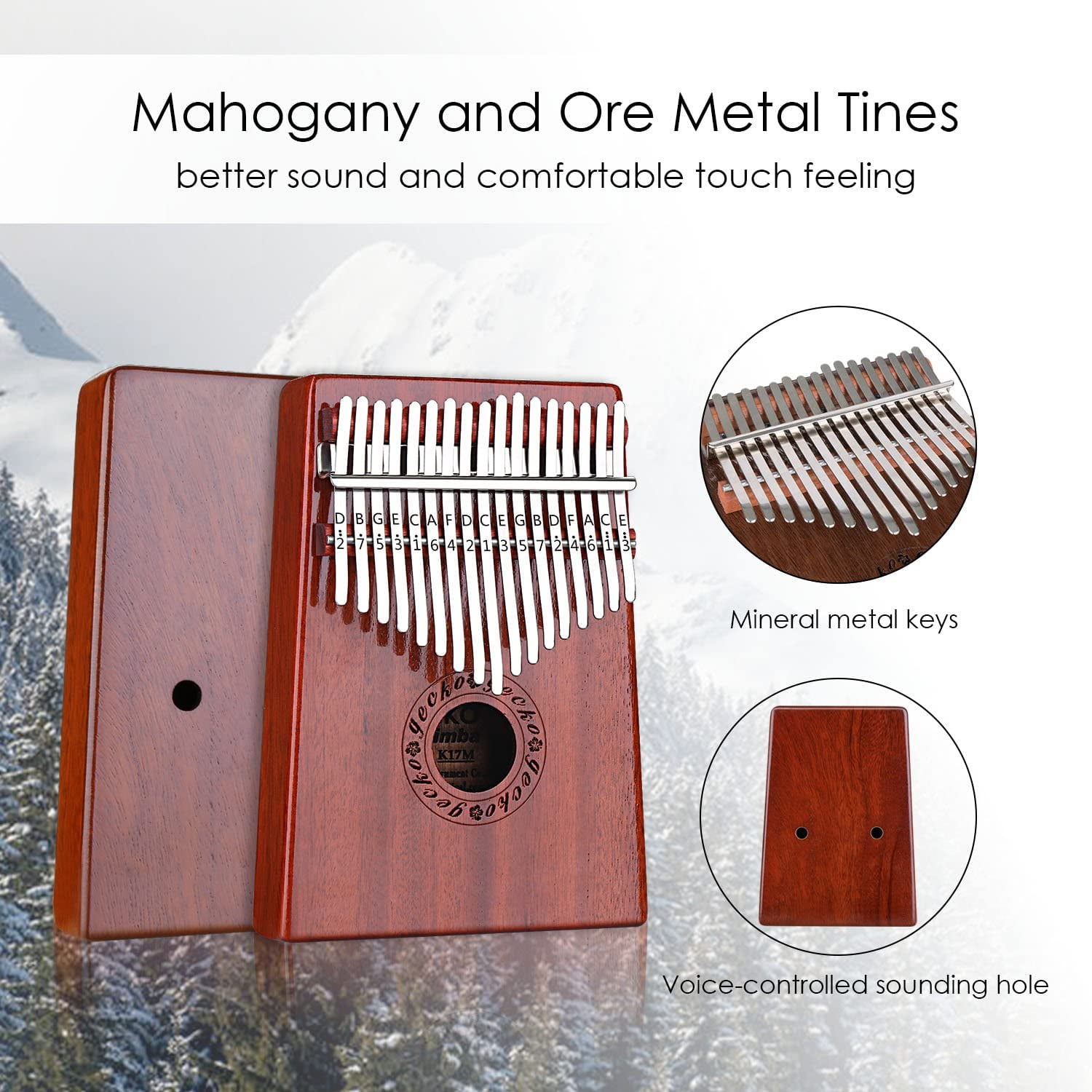 Portable Mbira Sanza African Wood Finger Piano Gift for Kids Adult Beginners Professional Kalimba 17 Keys Thumb Piano for Kid with Study Instruction and Tune Hammer 