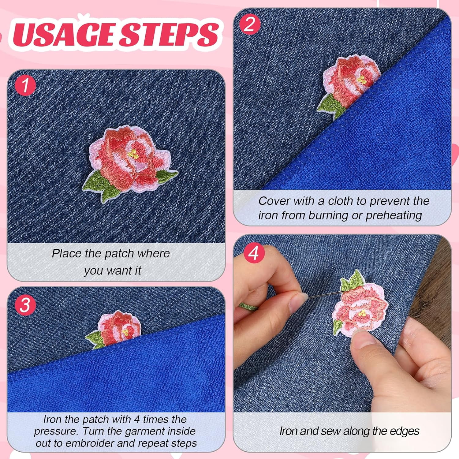 28pcs Mini Flowers Iron On Patches, 14 Patterns Decorative Embroidered Patches Rose Flower Clothing Sewing Patch Cute Small Floral Embroidered Appliques for Clothes Hats Jeans Jacket
