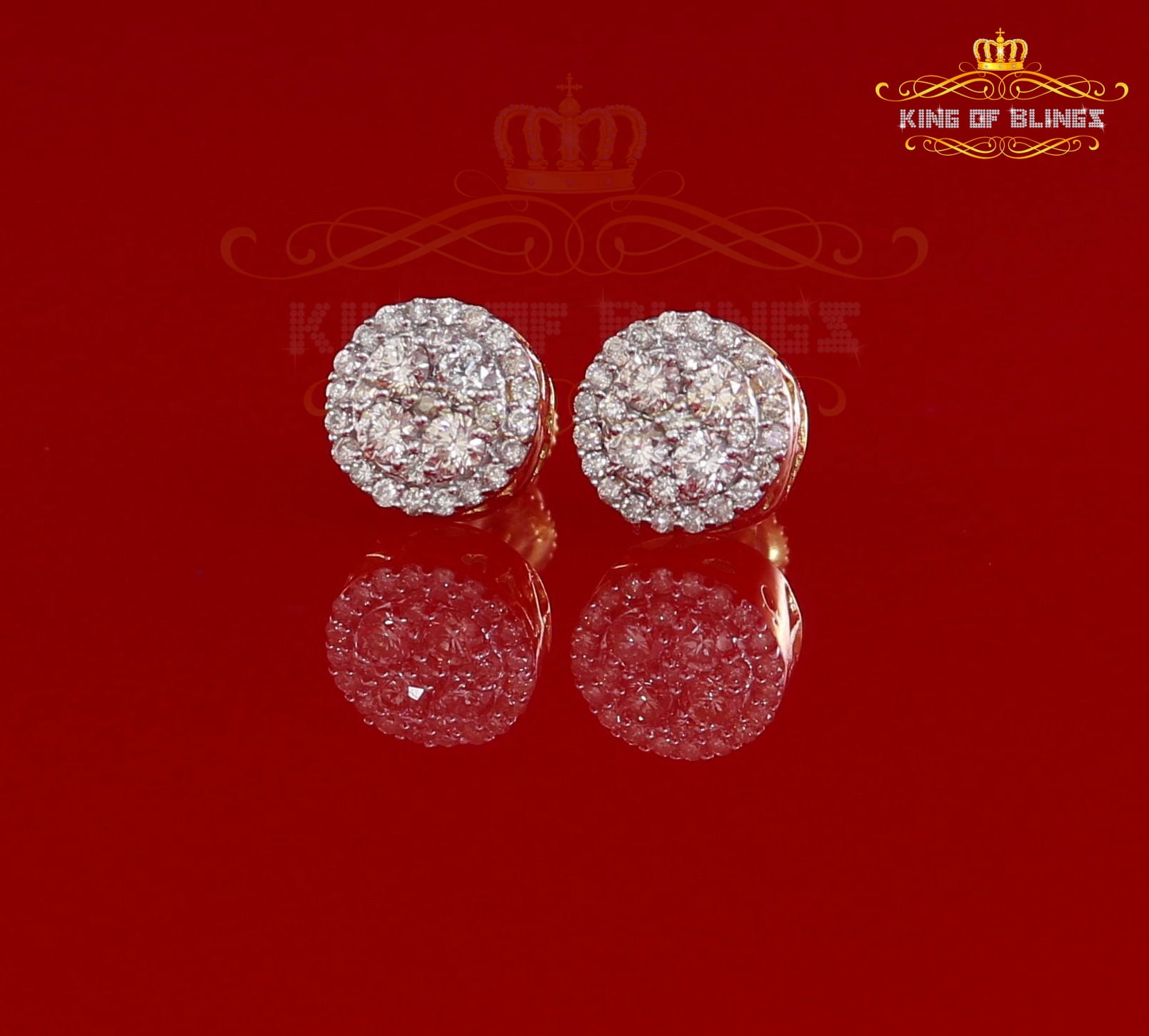 King of Bling's 10K Real Yellow Gold Real Diamond 0.75CT Men's/Women's Round-Shape Stud Earring
