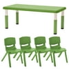24in x 48in Rectangle Resin Table with Four 12in Chairs - Grassy Green
