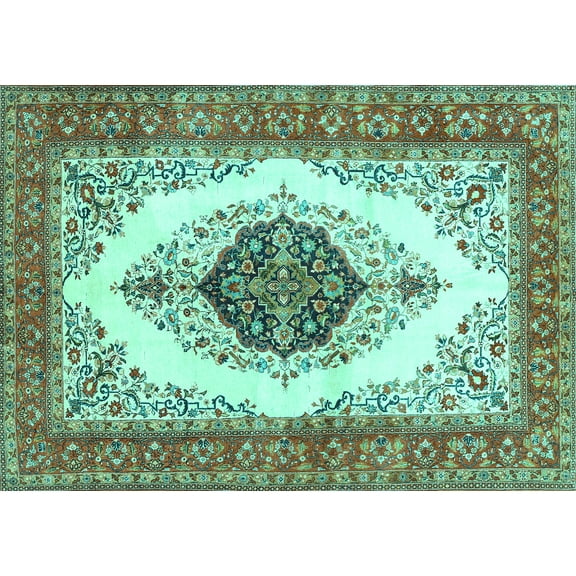 Ahgly Company Machine Washable Indoor Rectangle Persian Turquoise Blue Traditional Area Rugs, 5' x 7'