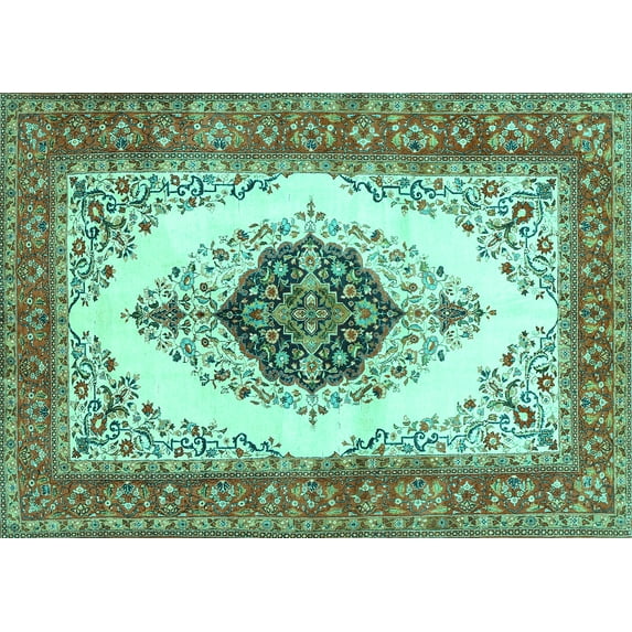 Ahgly Company Machine Washable Indoor Rectangle Persian Turquoise Blue Traditional Area Rugs, 5' x 8'