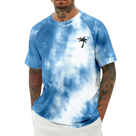 JAJAHO Mens Crew Neck T Shirt Tie Dye Raglan Short Sleeve Comfortable Casual Beach Graphic Tee Tropical Printed Summer Hawaiian Shirts Stylish Tops
