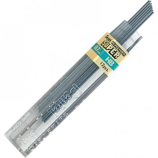 Pentel of America 50HB 0.7 mm Super Hi-Polymer Lead Refills HB, Black - 12 Per Pack