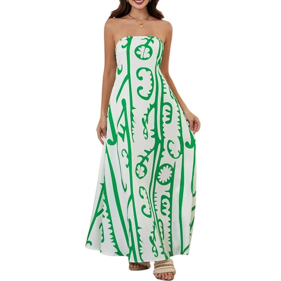 Mevireiy Women Strapless Tube Dress Abstract Printed Flowy Off Shoulder Y2K Beach Bandeau Dresses