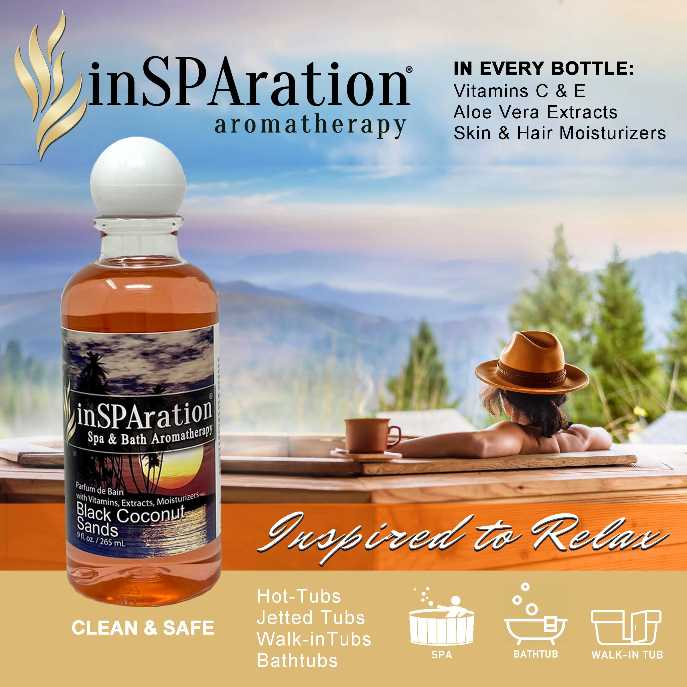 InSPAration Aromatherapy Liquid Black Coconut Sands for Spa and Bath 9 Oz