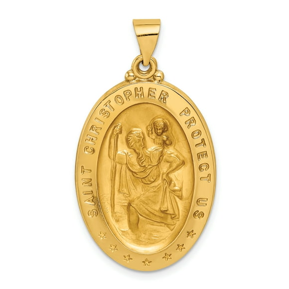 14k Yellow Gold Saint Christopher Medal Necklace Charm Pendant Religious Patron St
