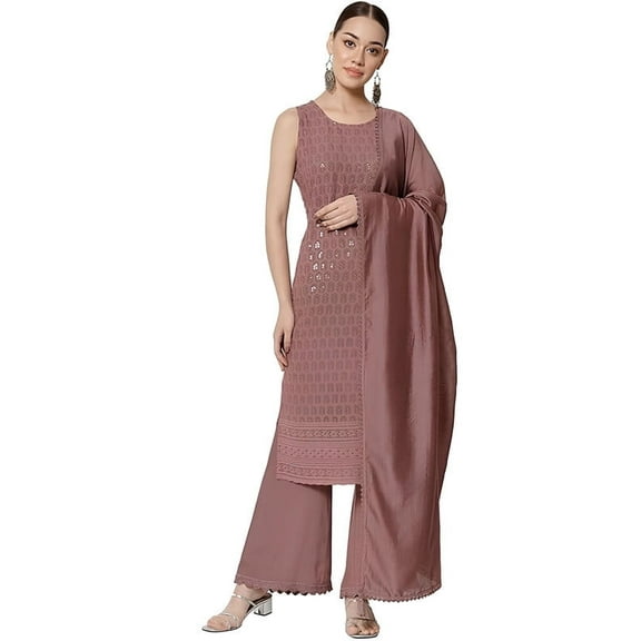 SHOPPING QUEEN Women's Rayon Chikankari Lucknowi Kurta Palazzo with Dupatta Set - Indian Ethnic Traditional Wear Kurta Set