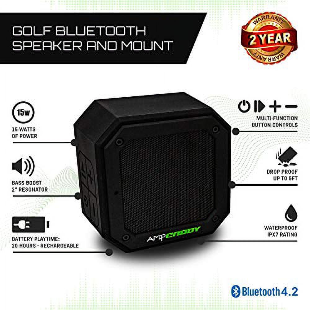 Golf Bluetooth Speaker with Mount, Ampcaddy Version 3 Pro Bluetooth Speaker and Mount with Loud Stereo Sound and Bass Boost, 20-Hour Playtime, Extended Bluetooth Range, Waterproof (15 Watts) - image 3 of 3