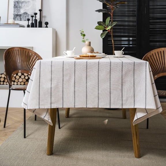 Cotton Linen Table Cloths Farmhouse Heavy Fabric Table Cover Striped Washable Table Top for Parties Coffee Kitchen Picnic Rectangle/Oblong,140*200cm(6-8 Seats)