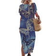 thumbnail image 1 of SMihono Robe Maxi Bohème d'Été pour Femmes Grande Taille Robe Maxi pour Femmes Plage Vacances Décontractée Ample Longue Robe Manches Courtes Robes d'Été avec Fente Robe Évasée de Plage, 1 of 5