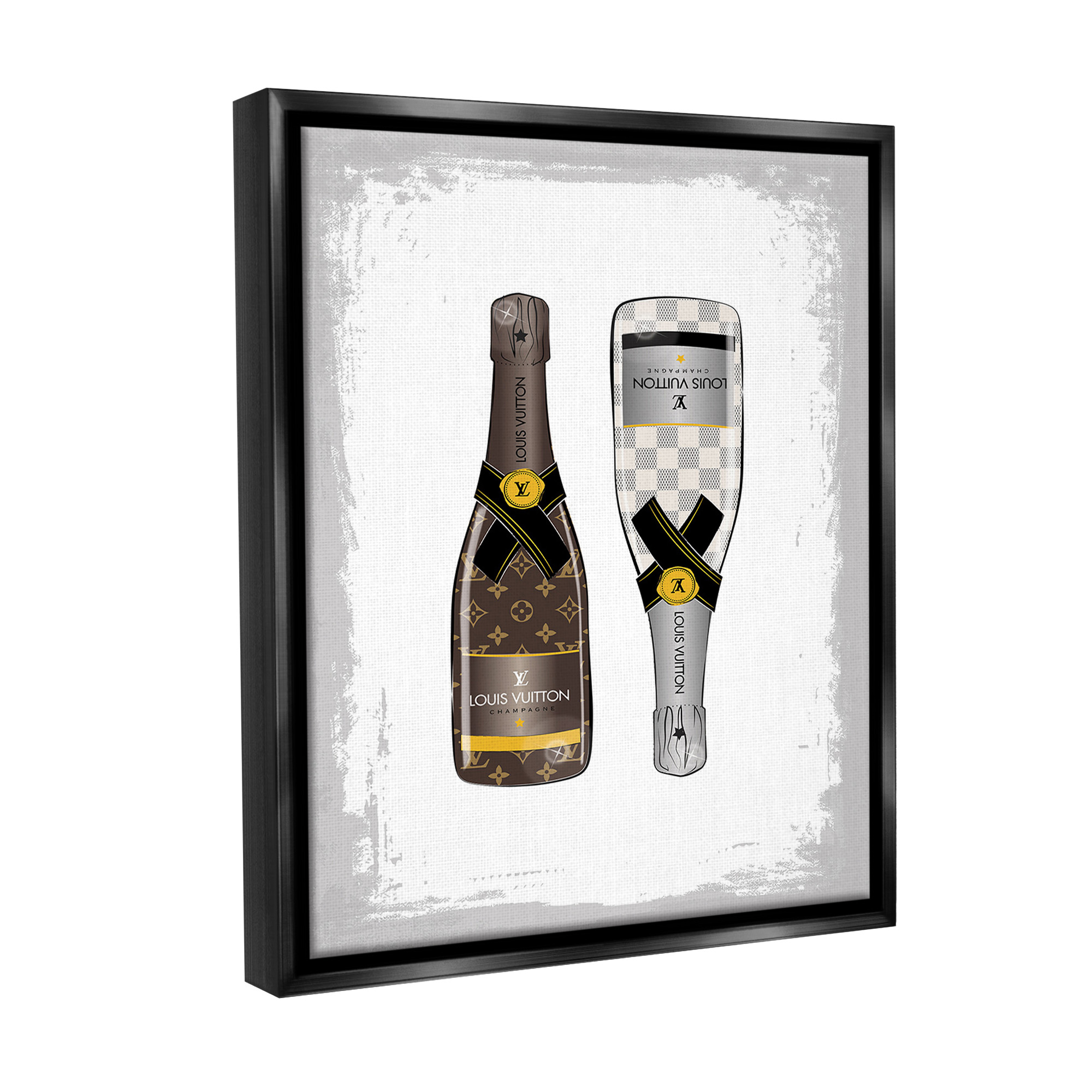 Stupell Industries Patterned Champagne Bottles Food & Beverage Painting Black Floater Framed Canvas Art Print Wall Art, 17 x 21