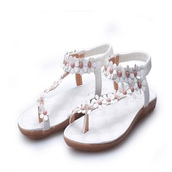 Boho Flower Sandals for Women Bohemian Beach Party Wedding Shoes Summer Dressy Clip Toe Ring Ankle Strap Flats