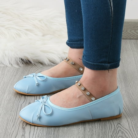 

Cathalem Womens Dresses Casual Shoes Ladies Fashion Solid Color Cloth Round Toe Bow Flat Rhinestone for Women Casual Shoes Light Blue 8.5