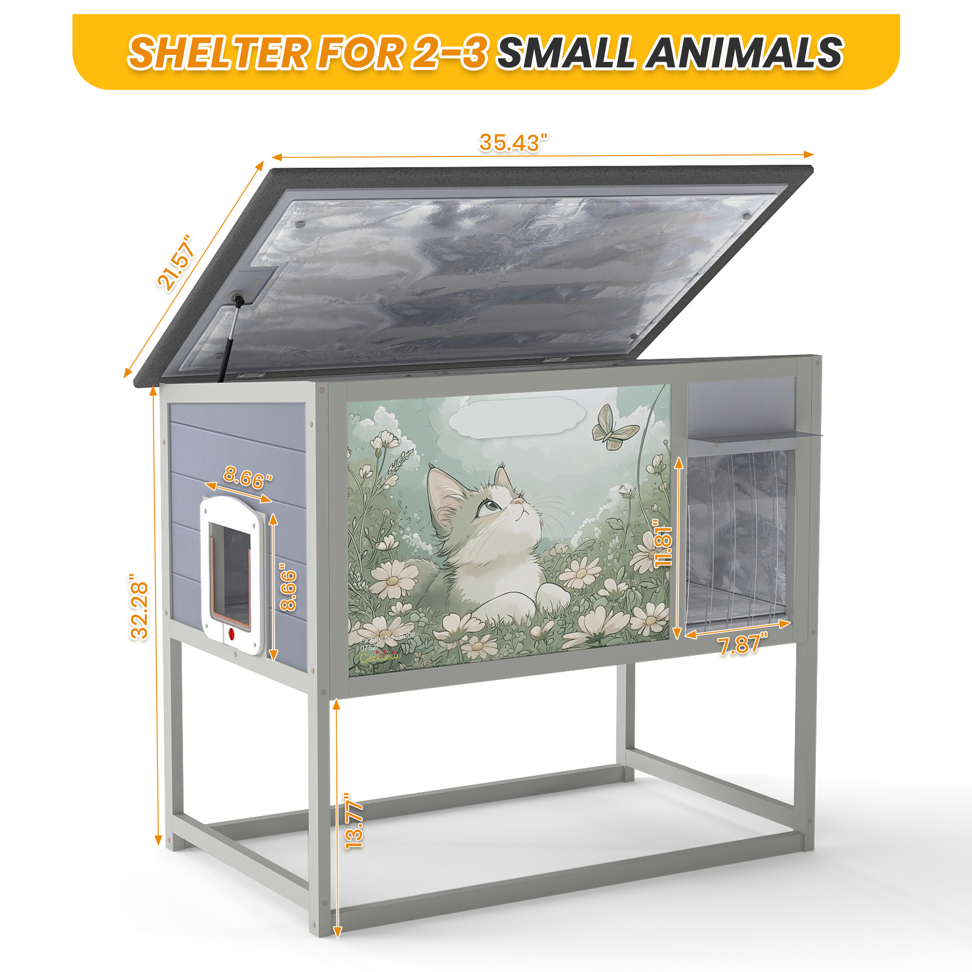 Insulated Warm Outdoor Cat House & Condos , Raised Weatherproof Kitten Shelter for Outside with All-Round Foam, Feral Cat Wooden Enclosure for Small Medium