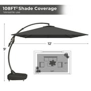 GRANDPATIO Patio Umbrellas 9x12 FT Rectangular Offset Umbrella, Large Patio Cantilever Umbrella with Base Aluminum Outdoor Umbrella for Garden Poolside, Charcoal