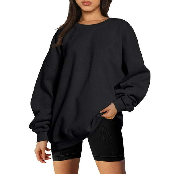 Gibobby Sudadera Mujer Moda Suéter holgado de otoño e invierno para mujer, sin capucha con manga de hombro de Color sólido (Negro, XXL)