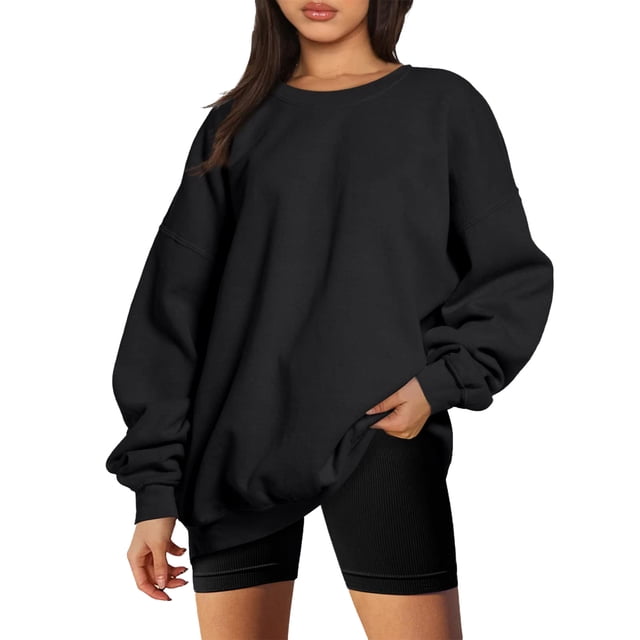 Gibobby Sudadera oversize mujer Sudadera con cuello redondo para mujer atlético Y-2K(Negro,XG)