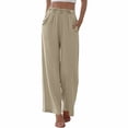 thumbnail image 2 of Delayuji Womens Linen Pant Daily Elastic High Waist Straight Leg Pant Solid Color Casual Pants Loose Long Trousers, 2 of 5