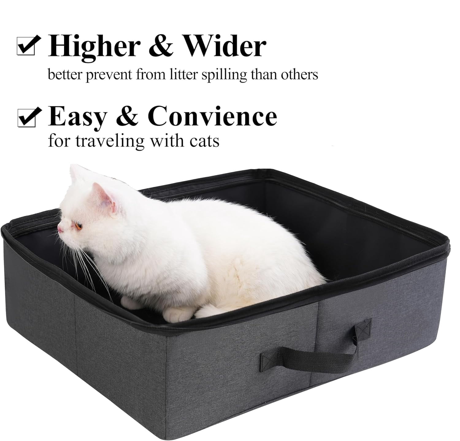 Portable Cat Travel Litter Box with Zipped Waterproof Bag,Collapsible Litter Carrier for Cat with Zipped Lid and Handle, No Leakage, No Smell, Easy to Carry and Use in Hotels, Car Black