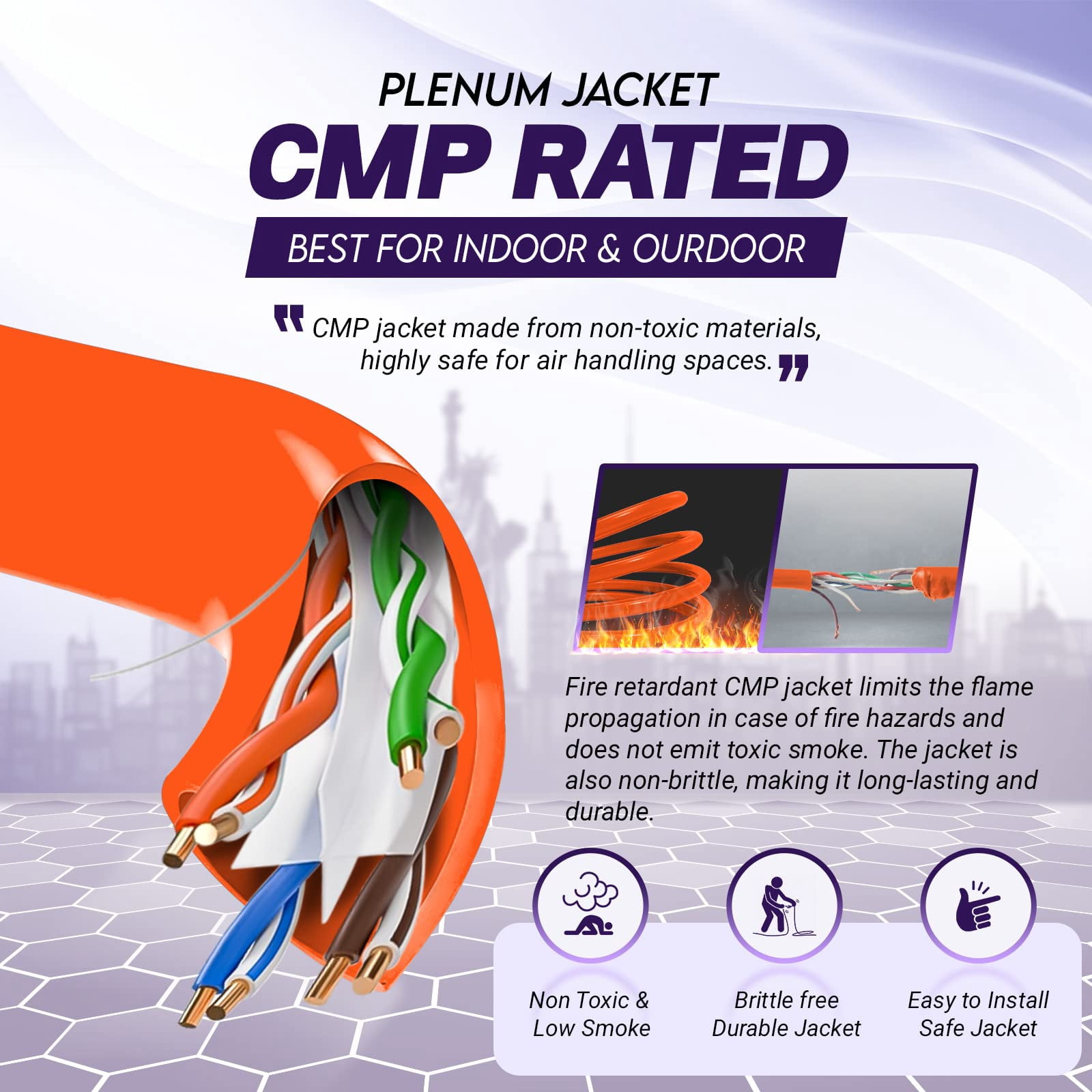 NewYork Cables Cat6 Plenum CCA 1000ft Bulk Ethernet Network LAN Cable UTP 4Pairs 550MHz 23AWG Orange
