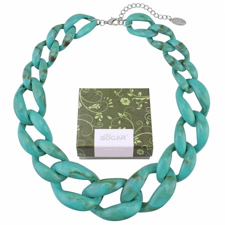 Bocar Bold Acrylic Chain Chunky Collar Necklace for Women, 23inch (NK-10510-Teal)