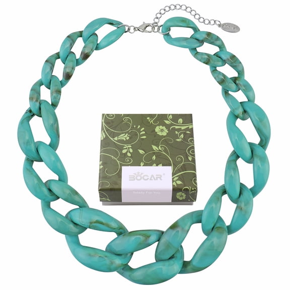 Bocar Bold Acrylic Chain Chunky Collar Necklace for Women, 23inch (NK-10510-Teal)
