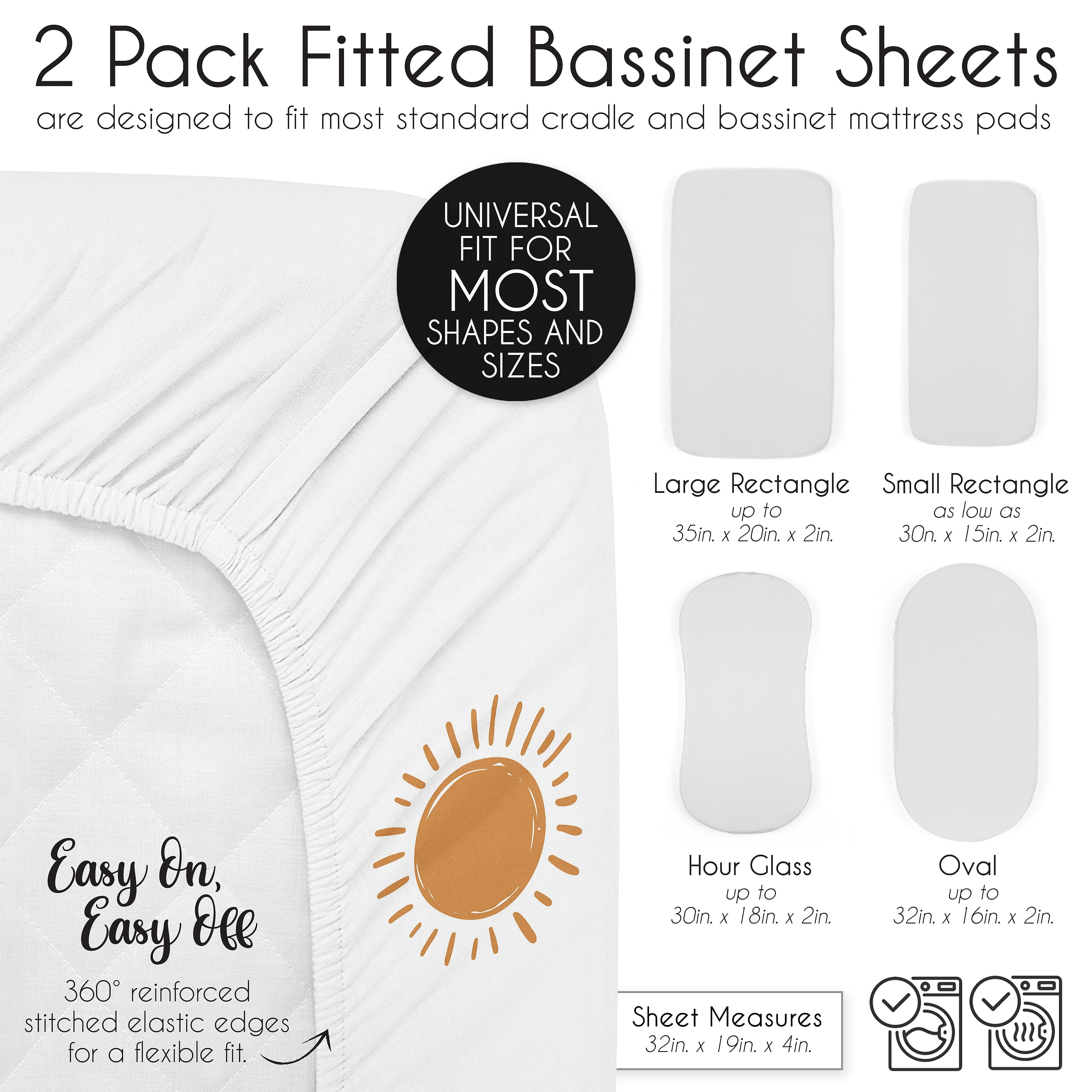 Sweet Jojo Designs Boho Sun Orange and White Baby Bassinet Fitted Sheets 2 Piece Set