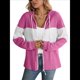 thumbnail image 2 of Chaqueta de Rayas con Bloques de Color para Mujer, con Cremallera, Larga, Punto Acanalado, Sudadera con Cordón Ajustable. Rosa Roja S, 2 of 9