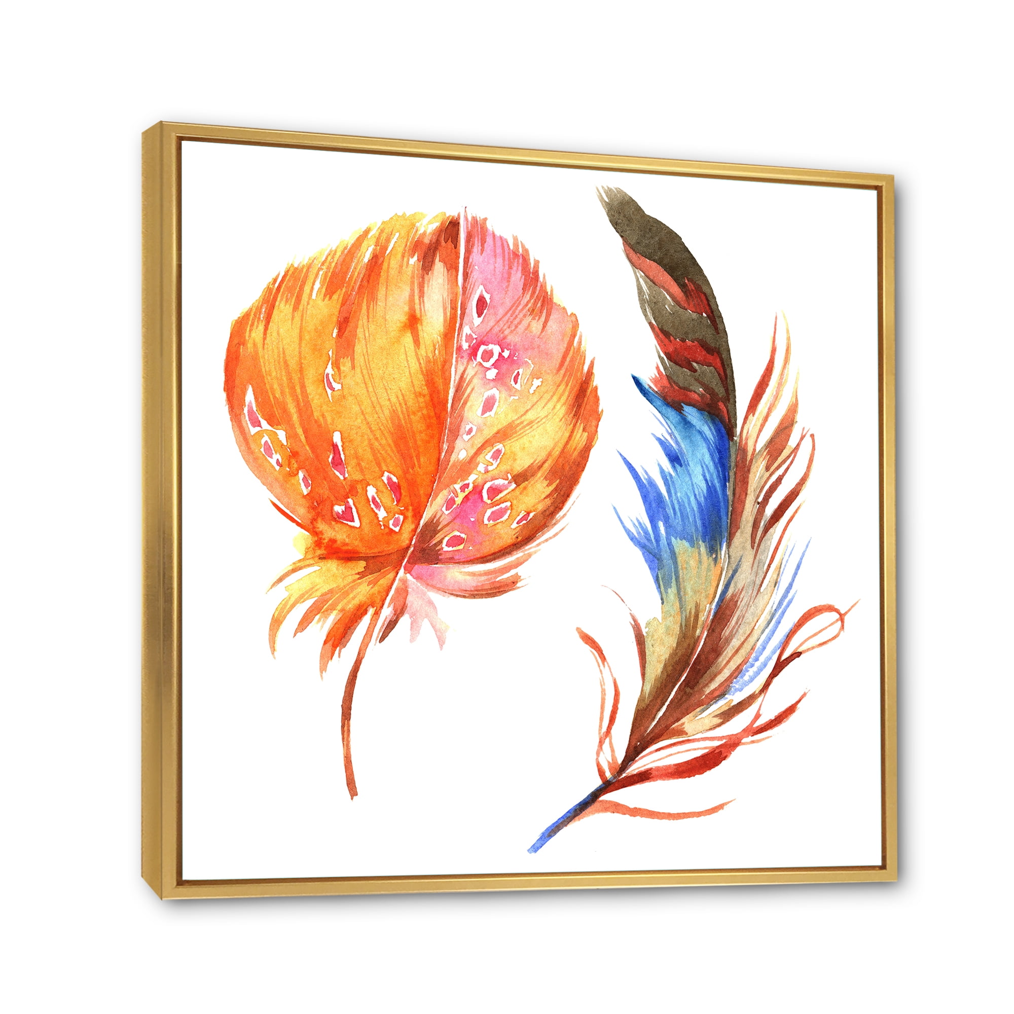 Designart 'Ethnic Brown and Colorful Feather ' Bohemian & Eclectic Framed Canvas Wall Art Print