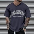 thumbnail image 2 of XIAONU Men's Los Angeles Letter Graphic V Neck T Shirt Short Sleeve Streetwear Casual Tees, 2 of 4