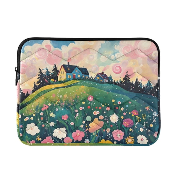 JIALIOU Laptop Sleeve Case with Zipper 13-13.3/15-16 Inch Compatible with MacBook HP Lenovo Dell ASUS Acer, Hillside with Wildflowers and Houses