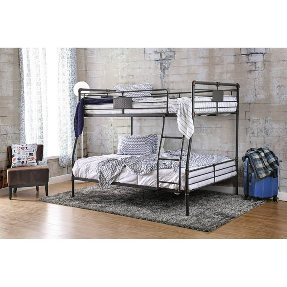 Furniture of America Seanze Metal Antique Black Full/Queen Kids Bunk Bed