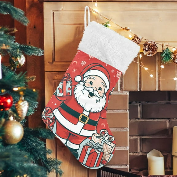 Ryvnso Christmas Stockings Santa Claus and Gifts Christmas 17.7" Large Stocking Decoration 1 Pack