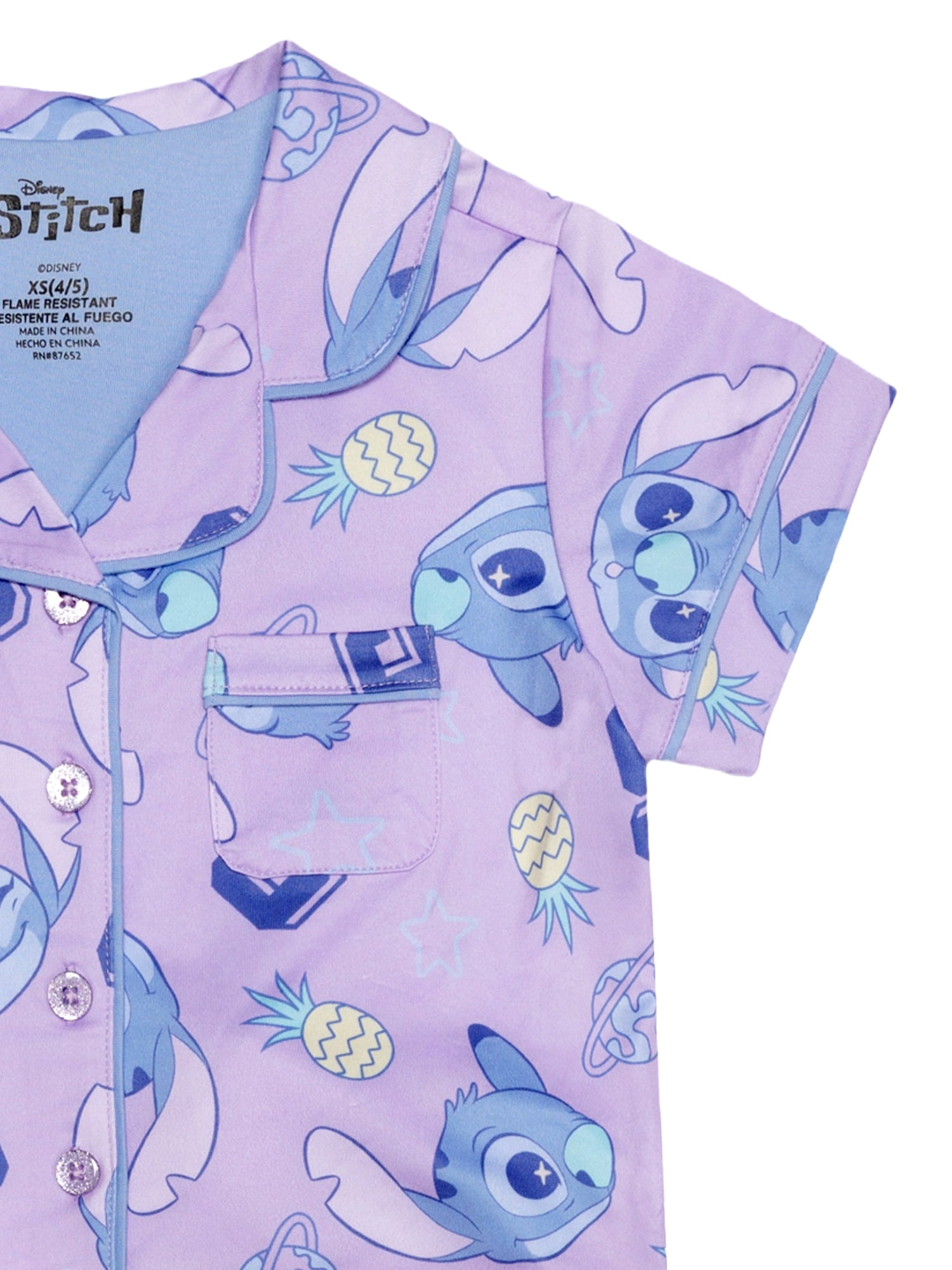 Lilo & Stitch Girls Button Front Top and Shorts Pajama Set, 2-Piece, Sizes 4-12