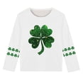 thumbnail image 5 of Girls White Glitter Shamrock Top Long Sleeve St. Patrick's Day Shirt for Kids Relaxed Fit Asymmetrical Hem T-Shirt,Size 9 T, 5 of 5