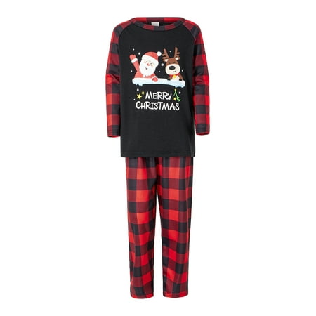 

Eyicmarn Matching Family Christmas Pajamas Long Sleeve Cartoon Tops + Plaid Pants Set Sleepwear