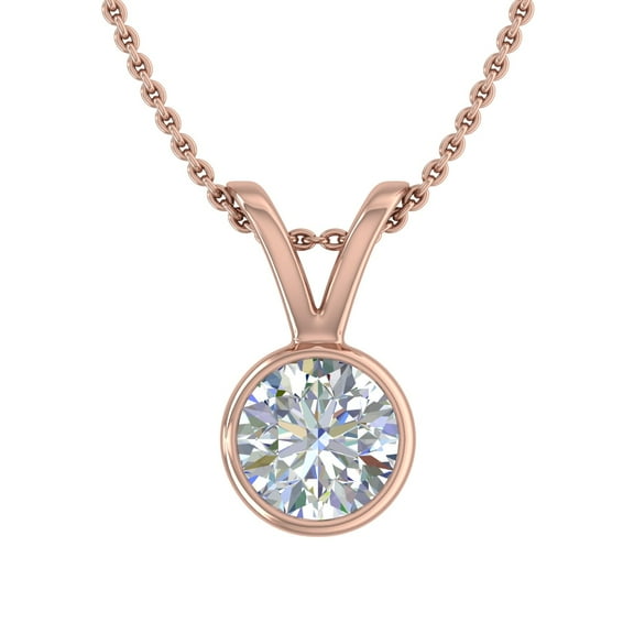 1/2 Carat Diamond Solitaire Pendant Necklace in 14K Rose Gold - IGI Certified (Included Silver Chain)