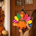 thumbnail image 3 of Thanksgiving Turkey Pumpkin Hanging Decoration, Printed Textile-Style Ornament with Colorful Tail Feathers and Pilgrim Hat for Door, Wall, Party, and Fall Home Displays, 3 of 4