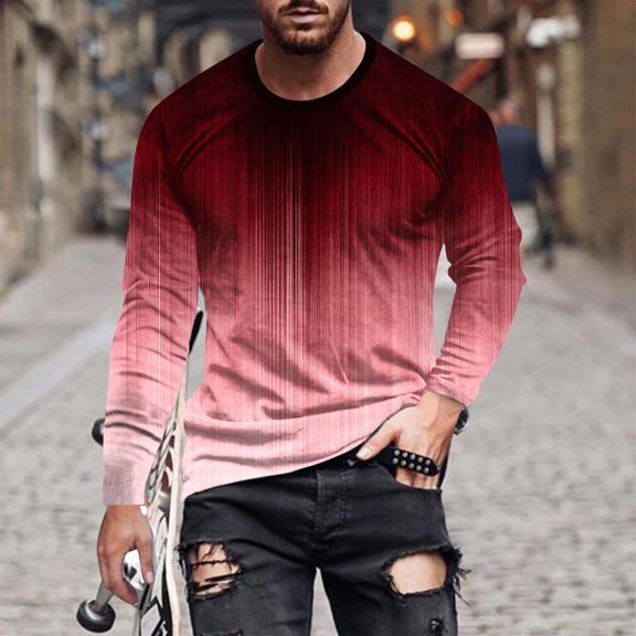Royisotas Gradient Color T Shirts for Men Loose Fit Tops Pullover Long Sleeve Crewneck Fashion Big and Tall Mens Shirts Casual