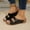 Black, variant on Women's Casual Flat Slippers Comfortable Faux Leather Open Toe Slides Low Wedge Walking Shoes