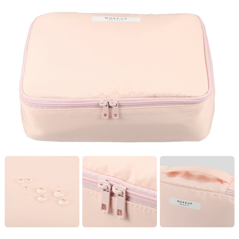 Unique Bargains Travel PU Leather Small Rectangular Makeup Brush Bag Pink