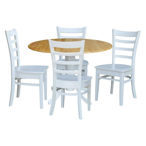 International Concepts Solid Wood 5-Piece Dining Set with 42 in. Dual Drop Leaf Table and 4 Ladder Back Dining Chairs in Natural/White