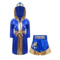 thumbnail image 2 of Raenseen Boys Boxing Outfits Metallic Satin Robe with Shorts Boxer Party Royal Blue&Gold 16, 2 of 6