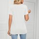 thumbnail image 4 of Top casual de manga corta para mujer con decoración de botones, cuello en V, camiseta suelta de poliéster para verano, blanco M, 4 of 6