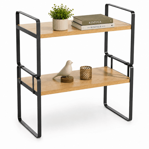 LuckArrives Desk Shelf Organizer, 2 Tier Detachable Desktop Bookshelf, Wooden Desk Shelves Storage Rack for Office Home Dorm – Black Wood