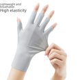 thumbnail image 3 of Guantes de medio dedo con protección solar de seda helada para hombres y mujeres, de verano, anti-ultravioleta, para recoger té al aire libre, para conducir, ligeros y finos, 3 of 6