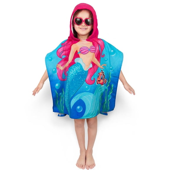 Kids Hooded Poncho Little Mermaid 28" x 48" 100% Cotton