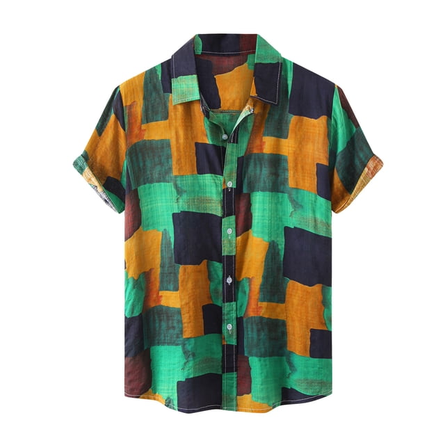 Camisa de verano que imprime la parte superior de la solapa de la camisa de manga corta de los hombres ocasionales Pompotops oipoqjl43567